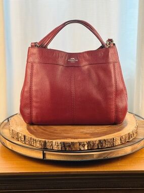 Coach Pebbled Leather Shoulder Hobo in Burgundy Red